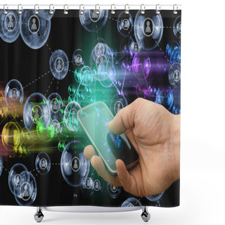Personality  Social Media Concept On Mobile Phone, Smart Phone Concept Shower Curtains