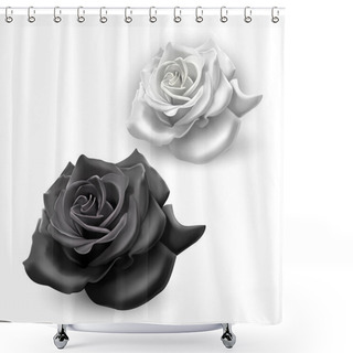 Personality  Set Of Black And White Roses On White Background, Vector Illustration Shower Curtains
