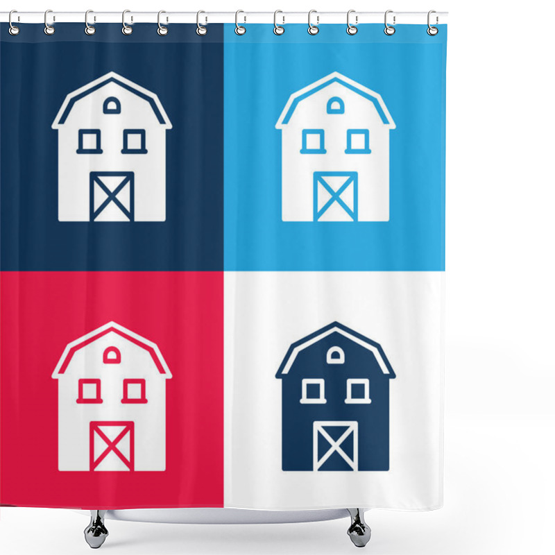 Personality  Barn Blue And Red Four Color Minimal Icon Set Shower Curtains