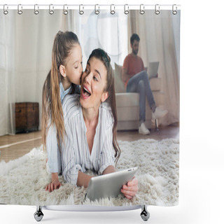 Personality  Mother And Daughter With Digital Tablet Shower Curtains