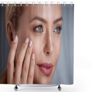 Personality  Woman Touching Her Skin Shower Curtains