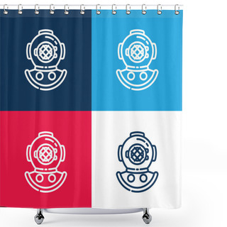 Personality  Aqualung Blue And Red Four Color Minimal Icon Set Shower Curtains