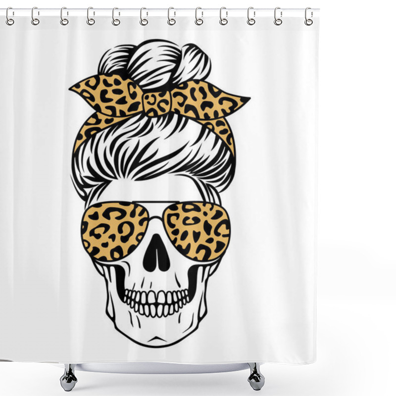 Personality  Mom Skull Vector Leopard Print. Female Skull Silhouette. Shower Curtains