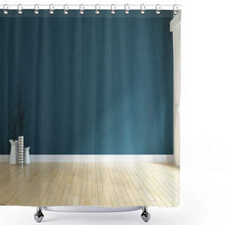 Personality  Idea Of Empty Scandinavian Room Interior With Vases On The Wooden Floor And Large Wall. Background Interior. Home Nordic Interior. 3D Illustration Shower Curtains