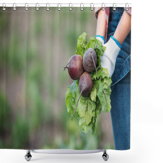 Personality  Farmer Holding Beets In Field Shower Curtains