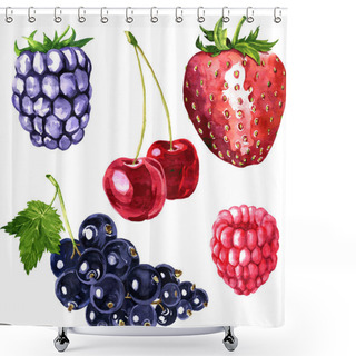 Personality  Vector Set Of Watercolor Drawing Berries Shower Curtains