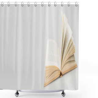 Personality  Background With Open Book And Copy Space On Grey, Banner Shower Curtains