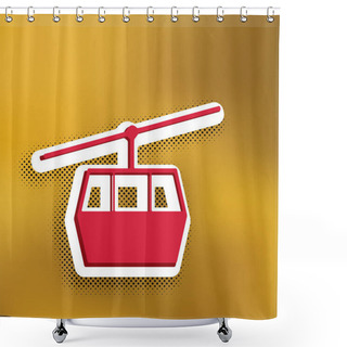 Personality  Funicular, Cable Car Sign. Vector. Magenta Icon With Darker Shadow, White Sticker And Black Popart Shadow On Golden Background. Shower Curtains