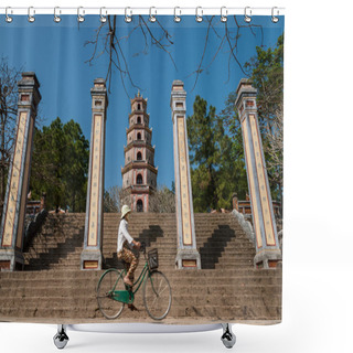 Personality  Riding A Bicycle In Vietnam Shower Curtains