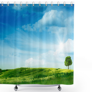 Personality  Green Hills. Abstract Summer Backgrounds. Shower Curtains