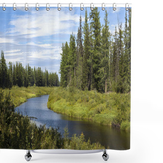 Personality   Nature Blooms In Spring. Chona River In The North Of The Irkutsk Region. And In The Depths Of The Siberian Tagi, Among The Dense Forest On The River Bank Shower Curtains