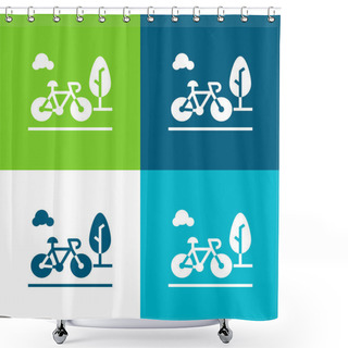 Personality  Bicycle Flat Four Color Minimal Icon Set Shower Curtains