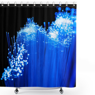 Personality  Close Up Of Shiny Blue Fiber Optics Texture, Communication Technology Shower Curtains