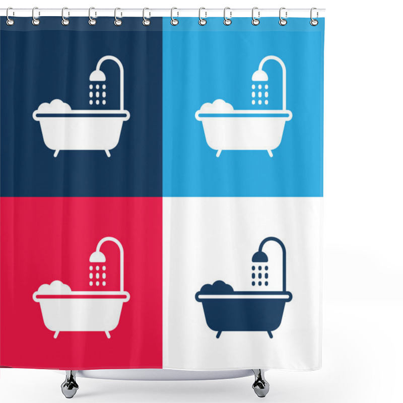 Personality  Bathtub blue and red four color minimal icon set shower curtains