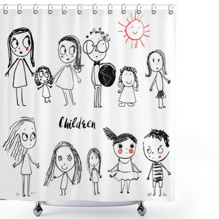 Personality  Cute Doodle Children Shower Curtains