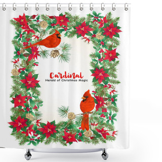 Personality  Cardinal Bird And Christmas Wreath Of Spruce Shower Curtains