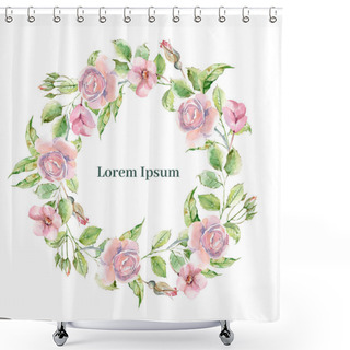Personality  Watercolor Wreath For Wedding Or Romantic Design. Floral Composition, Natural Beauty. Hand Drawn Illustration. Shower Curtains
