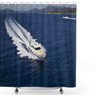 Personality  Italy, Sardinia, Tyrrhenian Sea, Luxury Yacht, Aerial View Shower Curtains