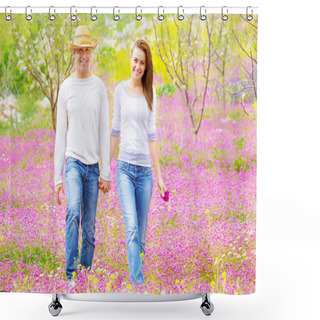 Personality  Happy Couple Outdoors Shower Curtains