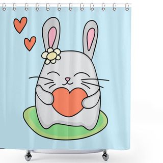 Personality  Lovely Rabbit Holds Love Heart - Vector Illustration Shower Curtains