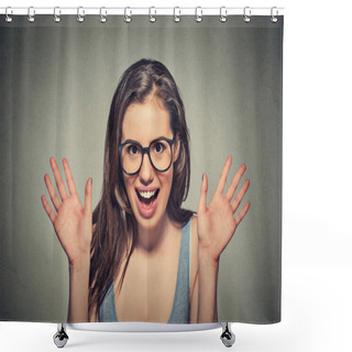 Personality  Portrait Super Excited Girl Young Woman Shower Curtains
