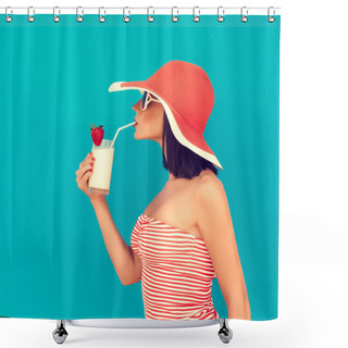 Personality  Sensual Woman With Sunglasses Drinking A Cocktail Shower Curtains