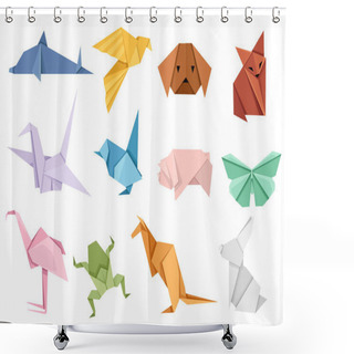 Personality  Origami Japanese Animal Set. Modern Hobby. Flat Vector Illustration Isolated On White Background. Colorful Paper Animals, Low Polygonal Design. Shower Curtains