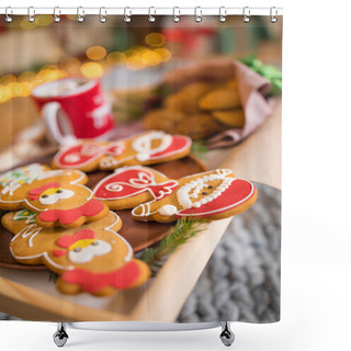 Personality  Christmas Cookies And Hot Chocolate    Shower Curtains