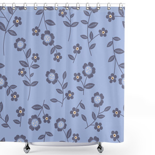 Personality  Simple Blue Floral Vector Seamless Background Pattern Shower Curtains