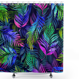 Personality  Tropical Watercolor Pattern With Saturated Colored Palm Leaves Shower Curtains