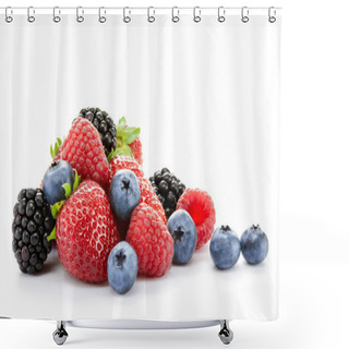 Personality  Big Pile Of Fresh Berries On White Background Shower Curtains