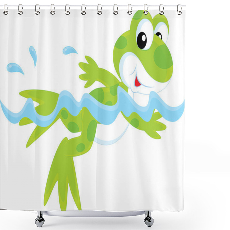 Personality  Green Frogling Swimming In Water Shower Curtains