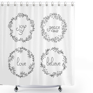 Personality  Floral Wreath Set. Line Lettering. Greeting Typography. Shower Curtains