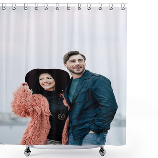 Personality  Young Happy Couple Shower Curtains