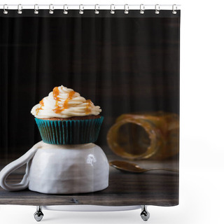 Personality  Cupcakes With Caramel Cream On A Dark Background Shower Curtains
