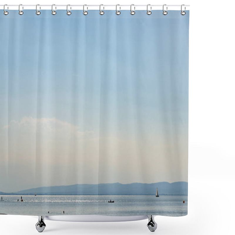 Personality  The Famous Lake Neusiedl,Burgenland, People Swimming, Boats Sailing On Lake. Shower Curtains