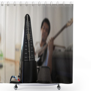 Personality  Black Metronome Is Used By Musician To Help Keep A Steady Tempo As He Play, Or To Work On Issues Of Irregular Timing, Or To Help Internalize A Clear Sense Of Timing And Tempo. Shower Curtains