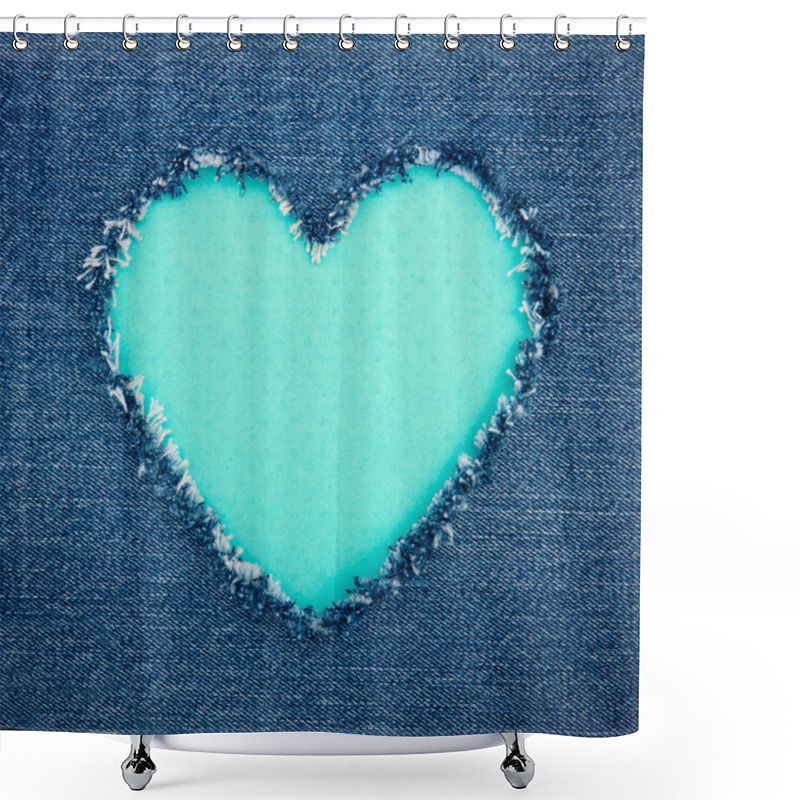 Personality  Turquoise vintage heart on blue denim fabric shower curtains