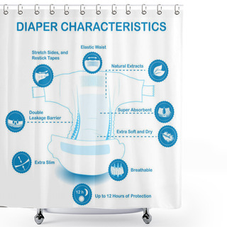 Personality  Open Baby Diaper With Characteristics Icons. Shower Curtains