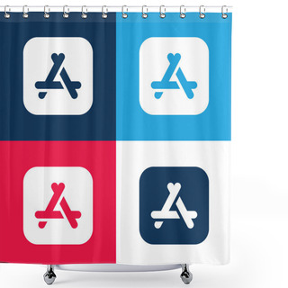 Personality  App Store Blue And Red Four Color Minimal Icon Set Shower Curtains