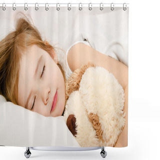 Personality  Adorable Little Girl Sleeping In The Bed Shower Curtains