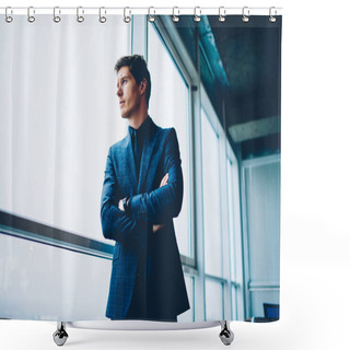Personality  Pensive Prosperous Businessman In Formal Outfit Looking Away In Window Thinking About Future Plans And Projects,handsome Male Executive Manager Puzzled On Creative Solution For Corporation In Office Shower Curtains