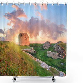Personality  Majestic Sunset And Ancient Fortress Ruin Shower Curtains