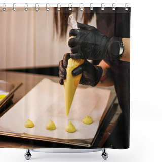 Personality  The Girl's Chef Is Preparing An Eclectic Pastry Cake. Yellow Cak Shower Curtains