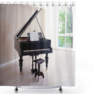Personality  Piano In Empty Classic Room Shower Curtains