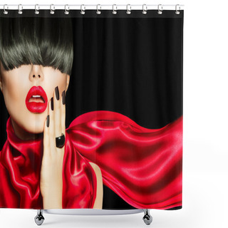 Personality  High Fashion Girl With Trendy Hairstyle, Makeup And Manicure Shower Curtains