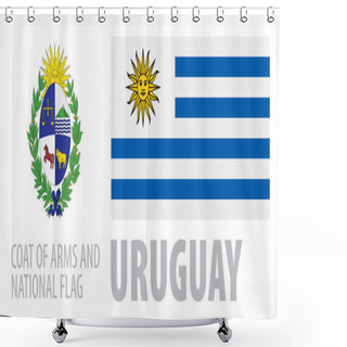 Personality  Vector Set Of The Coat Of Arms And National Flag Of Uruguay Shower Curtains