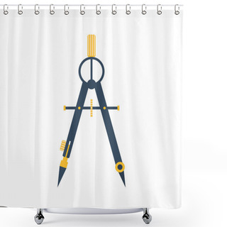 Personality  Drawing Compass. Flat Icon Vector. Technical Tool Architect, Eng Shower Curtains