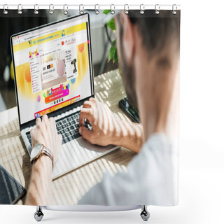 Personality  Partial View Of Man With Laptop Shopping Online On Aliexpress Website  Shower Curtains