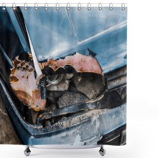 Personality  Damaged Automobile With Broken Headlight After Car Accident  Shower Curtains